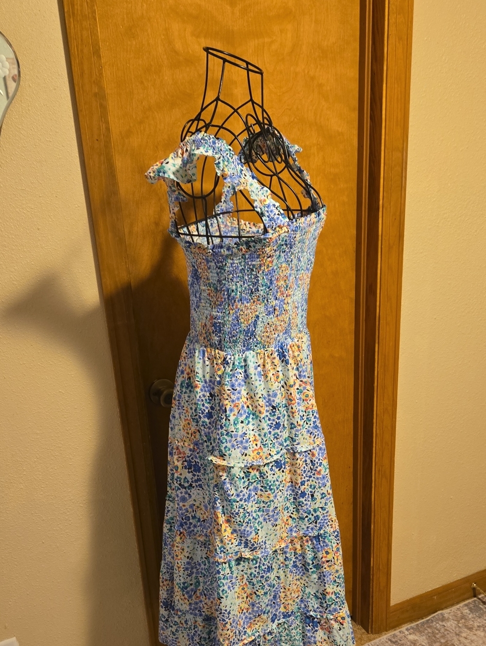 J. Crew Blue Floral Smocked Tiered Midi Dress - Picture 6 of 9